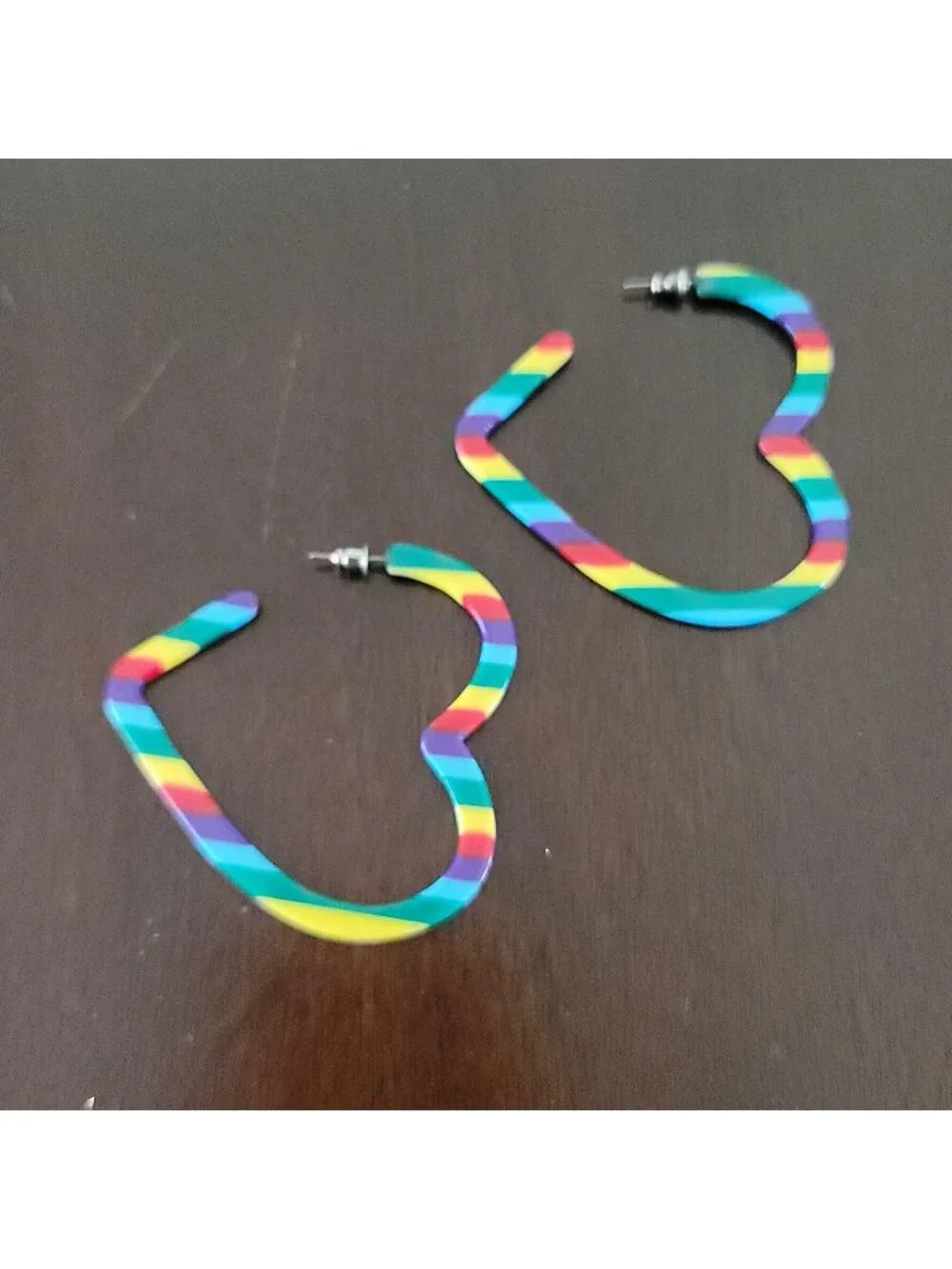 Rainbow Striped Lucite Acrylic Heart Shaped Hoop Earrings